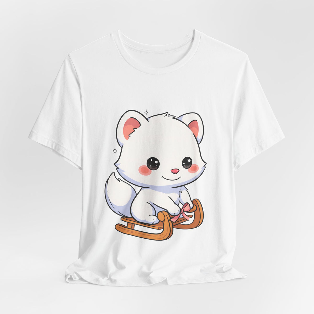 Kawaii Arctic Fox Sledding T-Shirt, Cute Unisex Tee