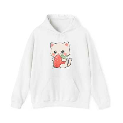 Kawaii Cat Strawberry Hoodie, Cute Chibi Cat Sweatshirt