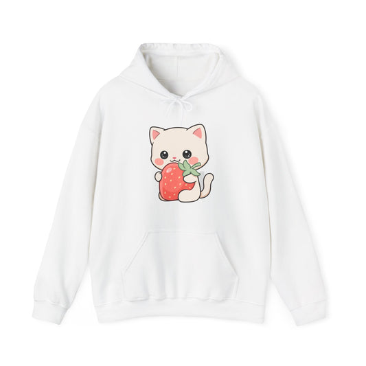 Kawaii Cat Strawberry Hoodie, Cute Chibi Cat Sweatshirt