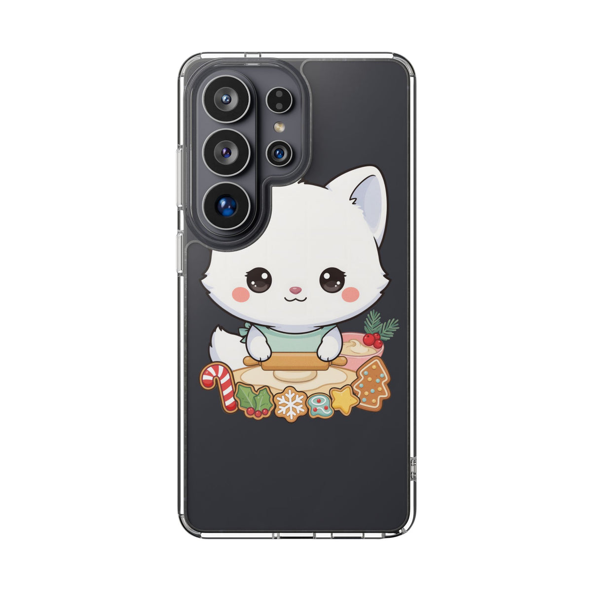 Christmas Fox Clear Phone Case, Kawaii Cookie Baker