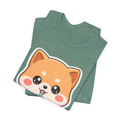 Kawaii Shiba Bubble Tea T-Shirt for Boba Lovers