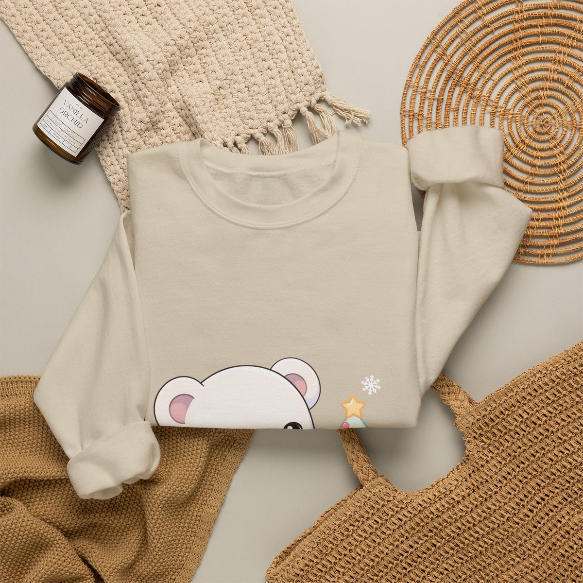 Kawaii Polar Bear Christmas Sweatshirt for Cozy Tree Trimming