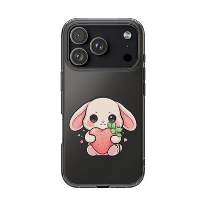 Kawaii Bunny Strawberry Phone Case, Clear Impact-Resistant