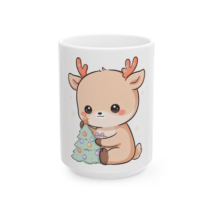 Kawaii Christmas Reindeer Mug for Cozy Holiday Desk Moments
