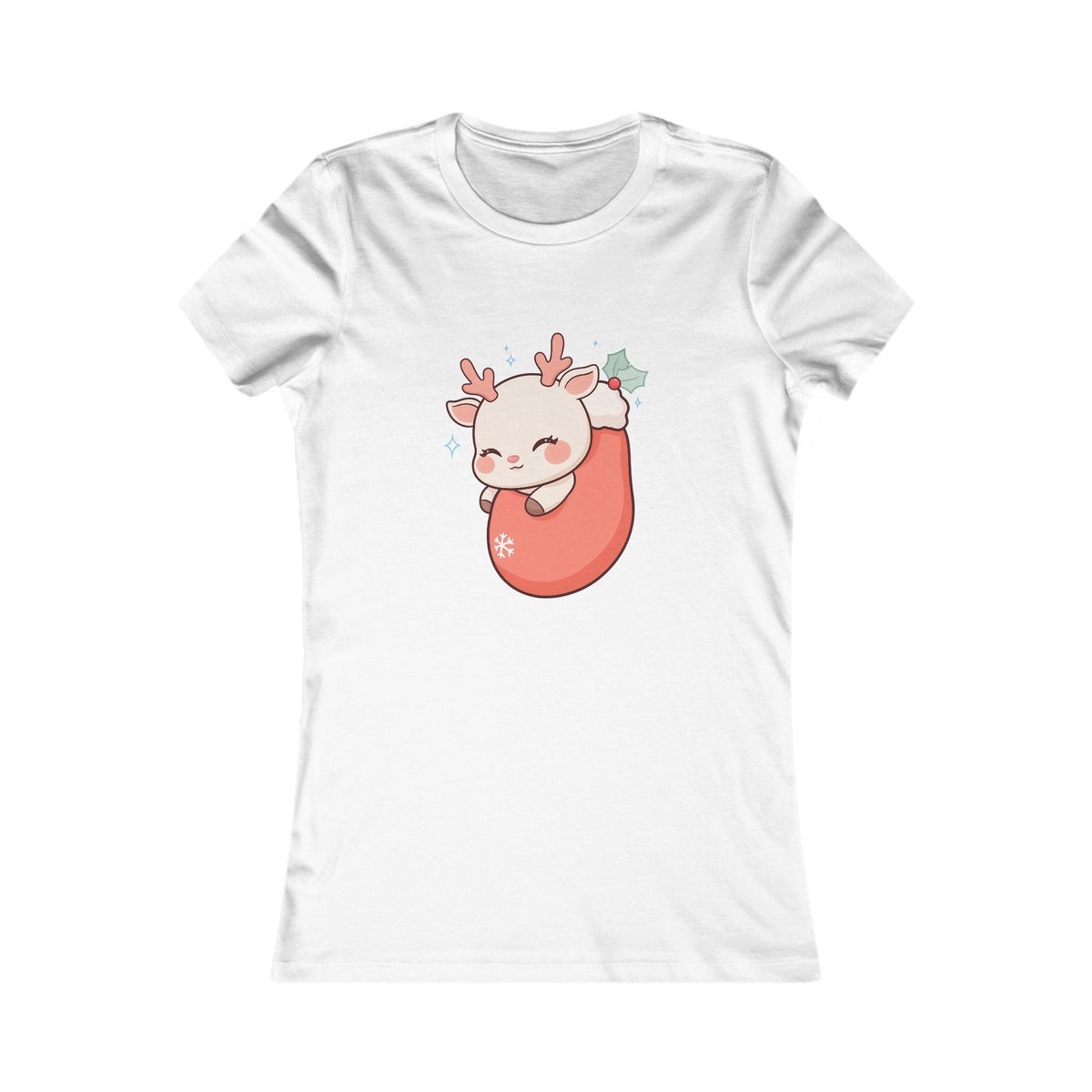 Kawaii Christmas Reindeer Women's Tee for Cozy Holiday Outfits