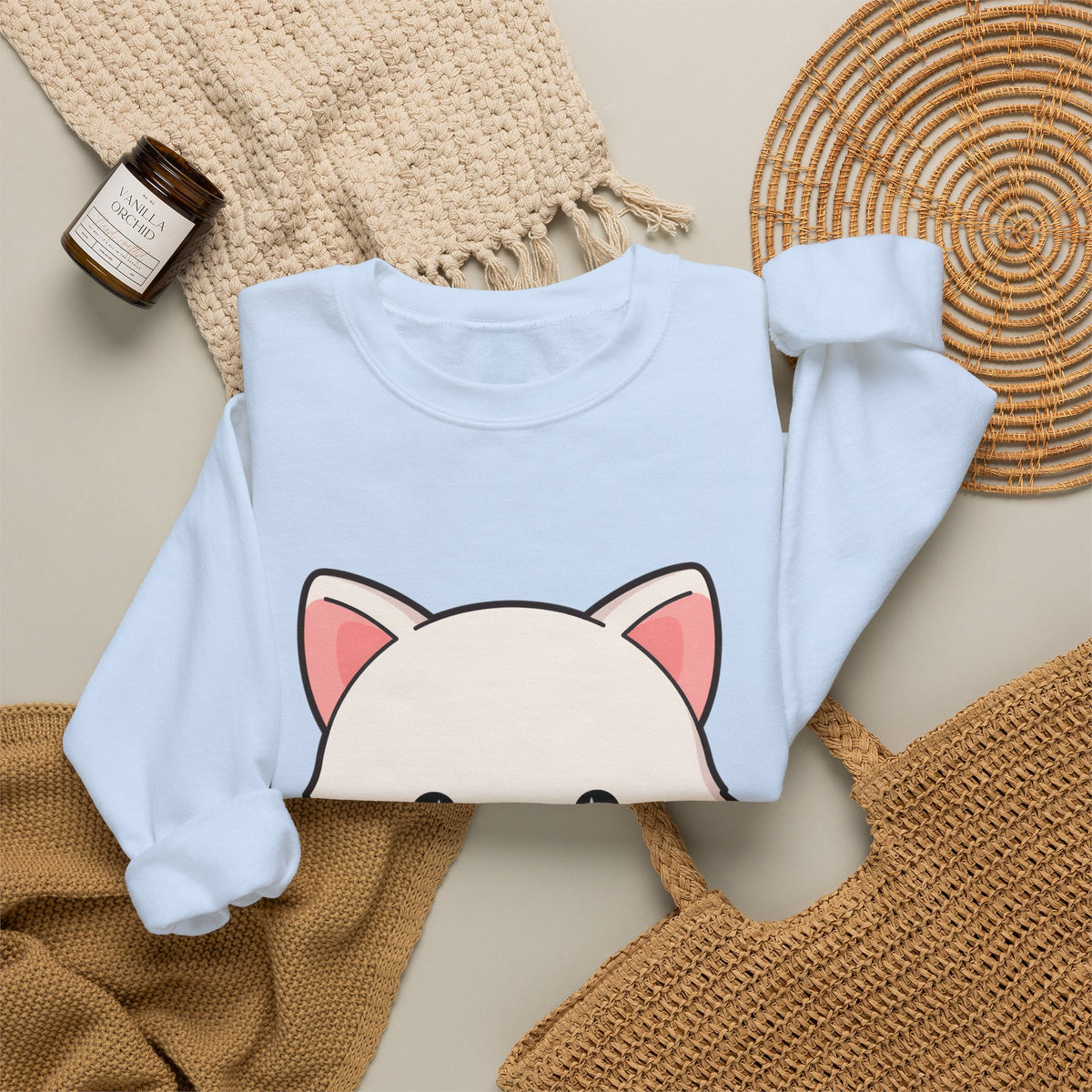 Kawaii Arctic Fox Sweatshirt, Cute Mistletoe Holiday Crewneck
