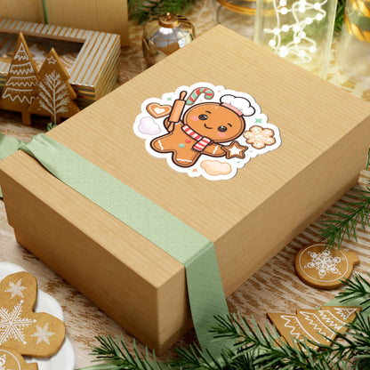 Kawaii Gingerbread Baker Christmas Kiss-Cut Sticker