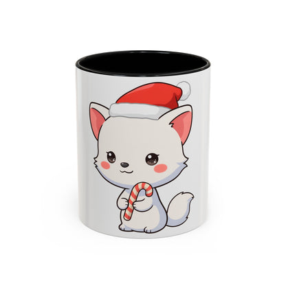 Kawaii Arctic Fox Christmas Mug, Cute Santa Fox Accent Coffee Mug