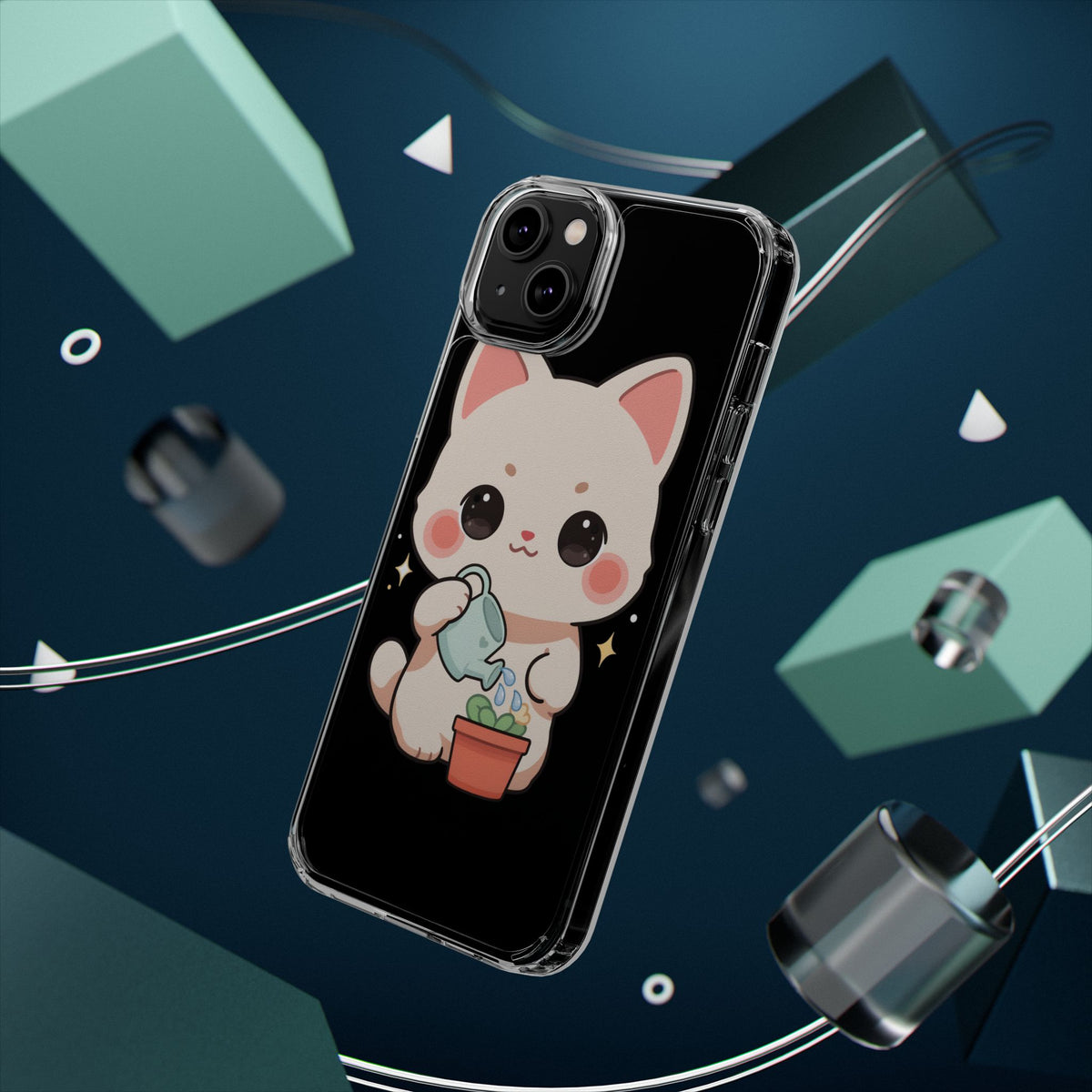 Kawaii Cat Phone Case, Cute Plant Lover Gift
