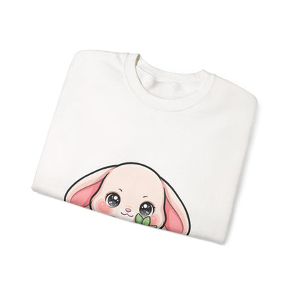 Kawaii Bunny Sweatshirt Hugging a Strawberry