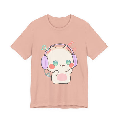 Kawaii Cat Music Lover T-Shirt, Cute Headphone Kitty Tee