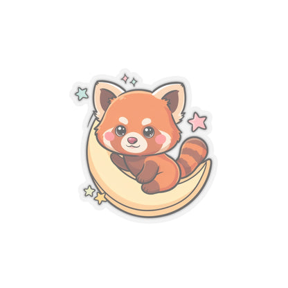 Red Panda Moon Sticker, Cute Kawaii Kiss-Cut Vinyl