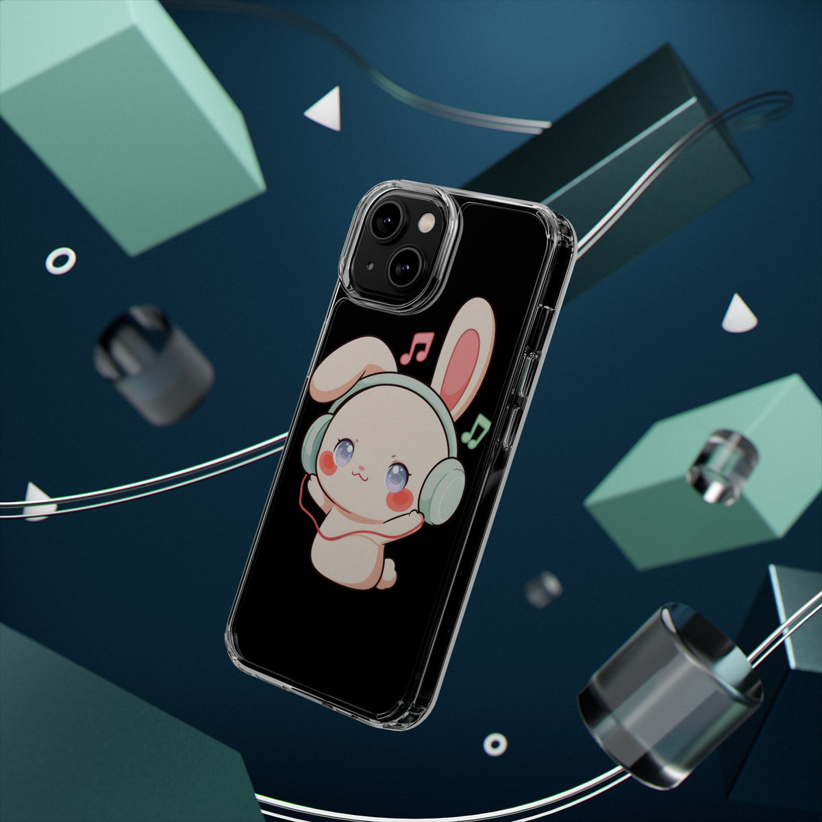 Kawaii Bunny Phone Case, Cute Music Lover Gift