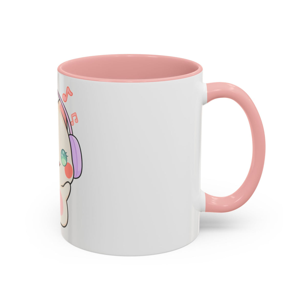 Kawaii Cat Coffee Mug, Music Lover Accent Ceramic Mug