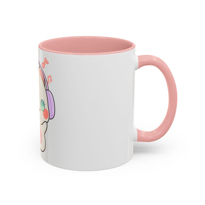 Kawaii Cat Coffee Mug, Music Lover Accent Ceramic Mug