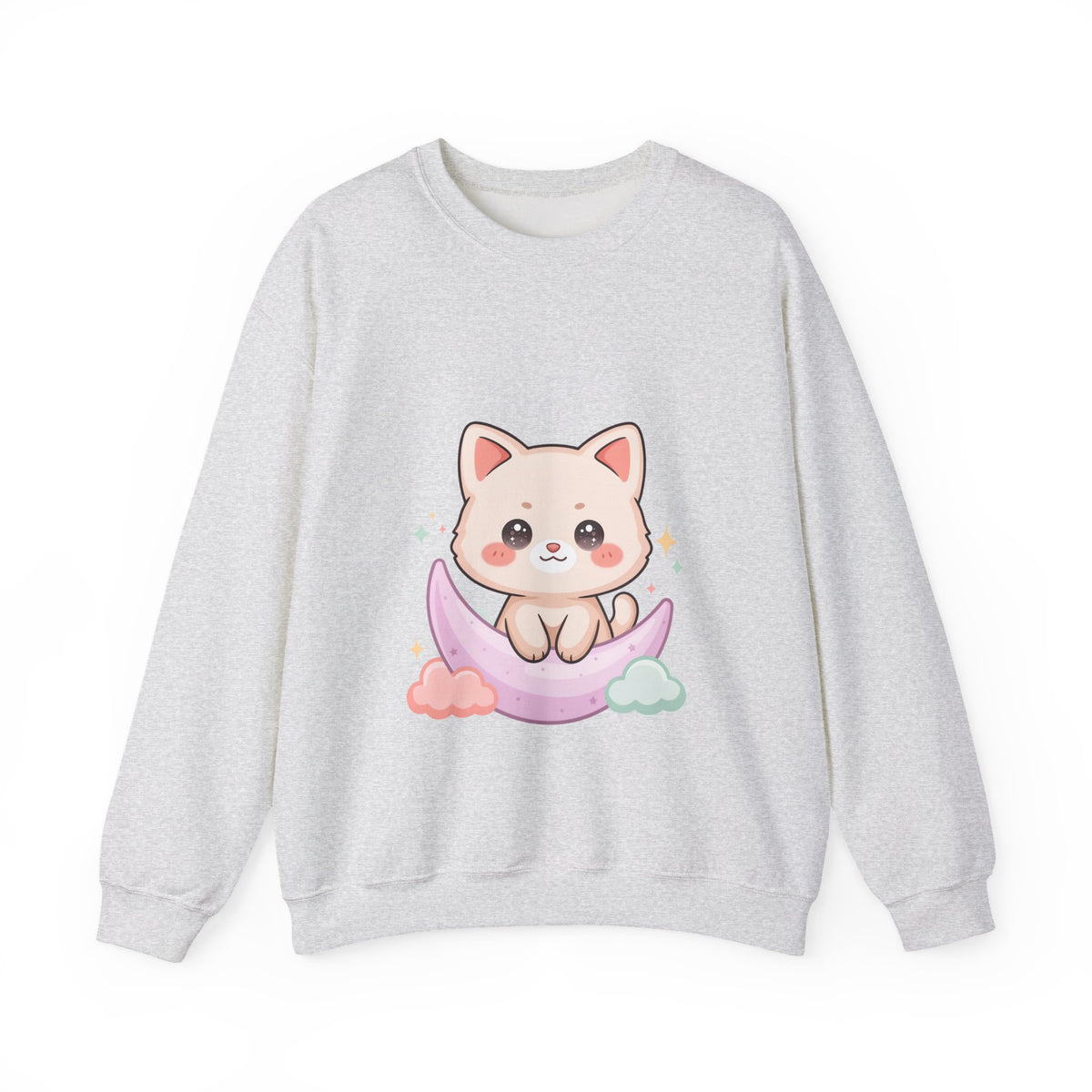 Kawaii Cat Sweatshirt, Cute Crescent Moon Kitten