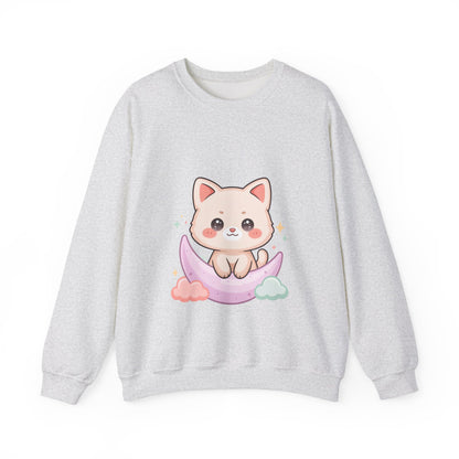Kawaii Cat Sweatshirt, Cute Crescent Moon Kitten