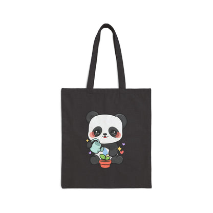 Kawaii Panda Cotton Canvas Tote Bag for Plant Lovers