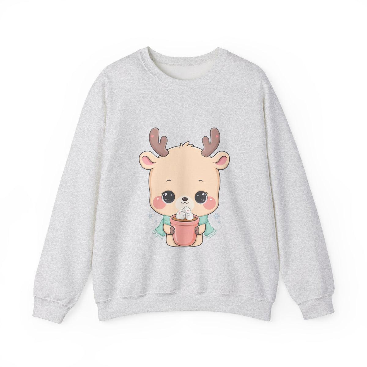 Kawaii Reindeer Sweatshirt, Cute Hot Cocoa Holiday Crewneck