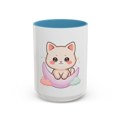 Kawaii Cat Moon Accent Coffee Mug, Cute Cat Lover Gift
