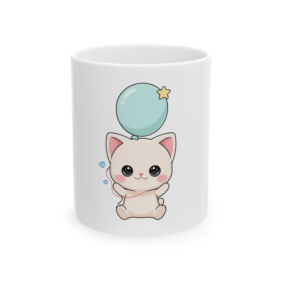 Kawaii Cat Balloon Mug, Cute Chibi Cat Ceramic Coffee Cup