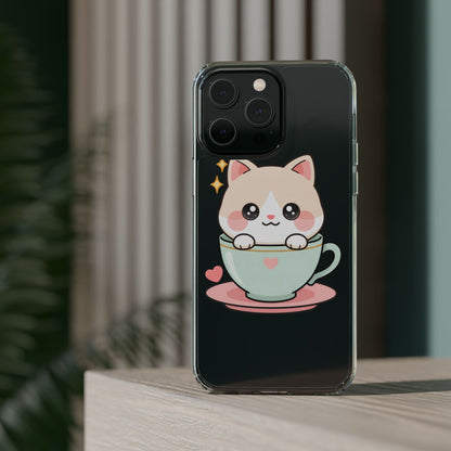 Kawaii Cat Phone Case, Cute Teacup Kitty Gift