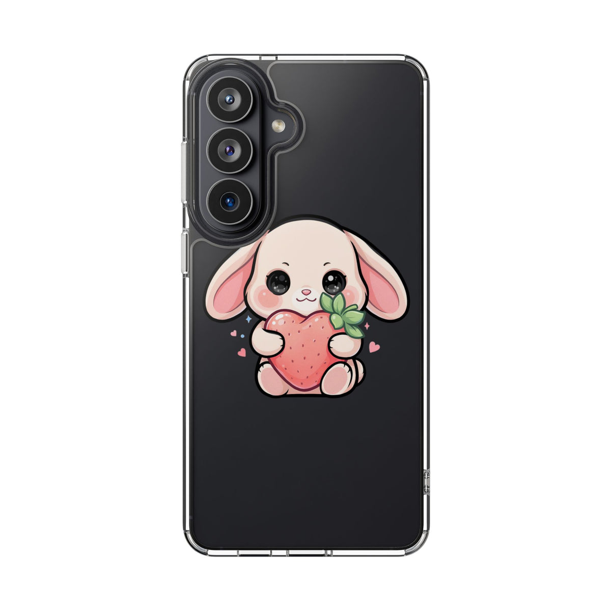 Kawaii Bunny Strawberry Phone Case, Clear Impact-Resistant