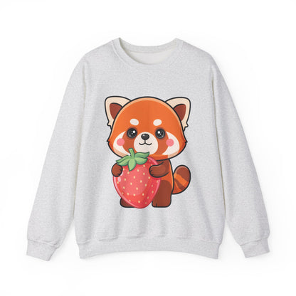 Kawaii Red Panda Sweatshirt, Cute Strawberry Hug Crewneck