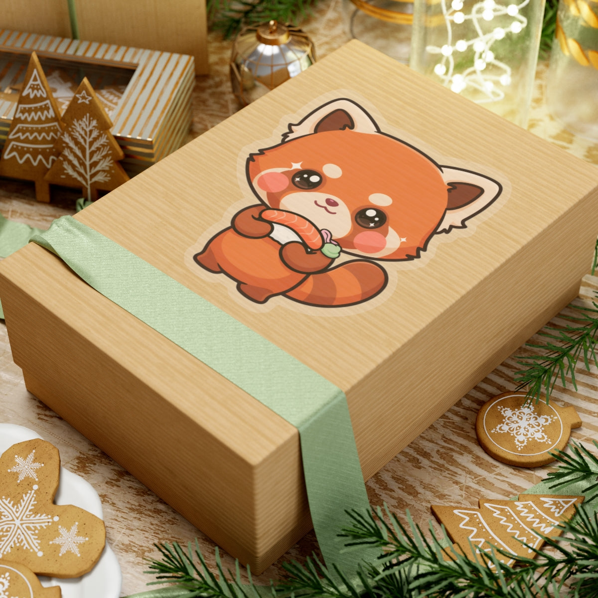 Kawaii Red Panda Sushi Kiss-Cut Sticker Gift