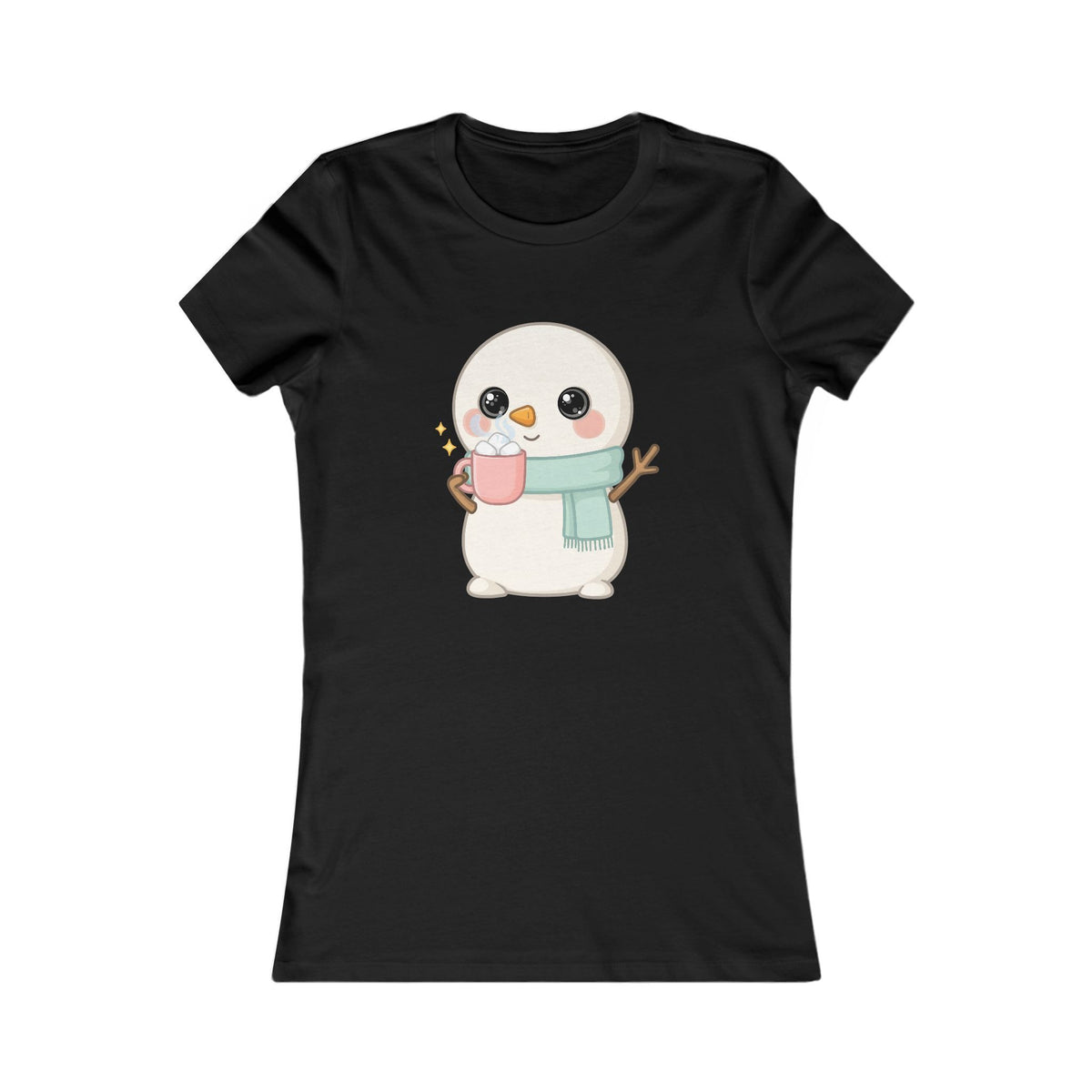 Kawaii Snowman T-Shirt, Hot Cocoa Winter Tee for Women