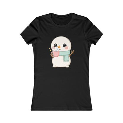 Kawaii Snowman T-Shirt, Hot Cocoa Winter Tee for Women