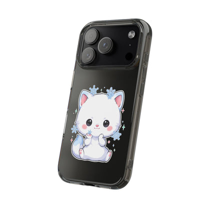 Kawaii Arctic Fox Phone Case, Cute Snowflake Clear Case