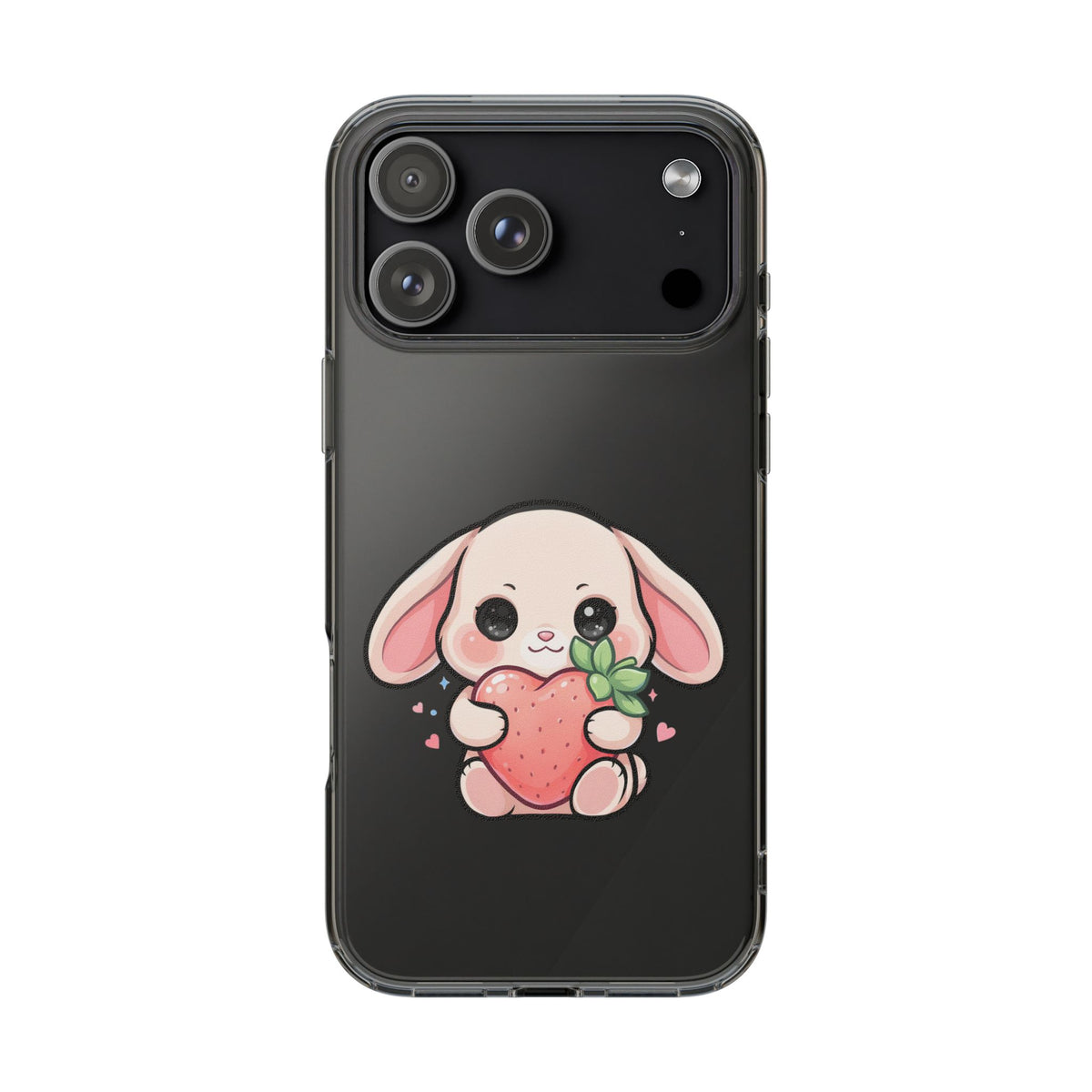 Kawaii Bunny Strawberry Phone Case, Clear Impact-Resistant