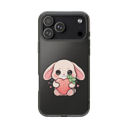 Kawaii Bunny Strawberry Phone Case, Clear Impact-Resistant