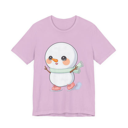 Cute Snowman T-Shirt, Kawaii Ice Skating Holiday Gift