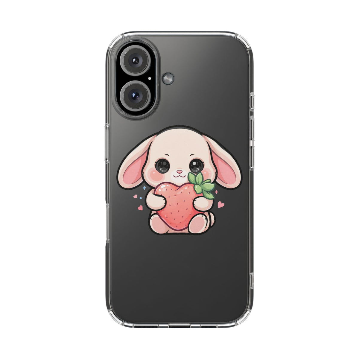 Kawaii Bunny Strawberry Phone Case, Clear Impact-Resistant