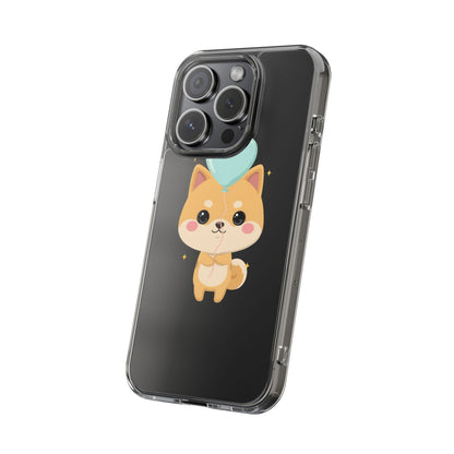 Kawaii Shiba Inu Clear Phone Case with Heart Balloon
