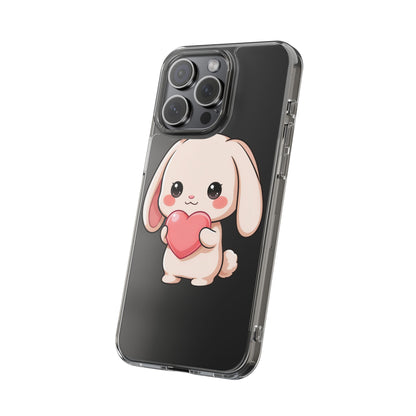 Kawaii Bunny Clear Phone Case with Heart