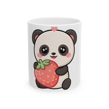 Kawaii Panda Mug with Strawberry | Cute Ceramic Mug