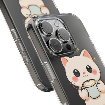 Kawaii Cat Latte Phone Case, Clear Impact-Resistant