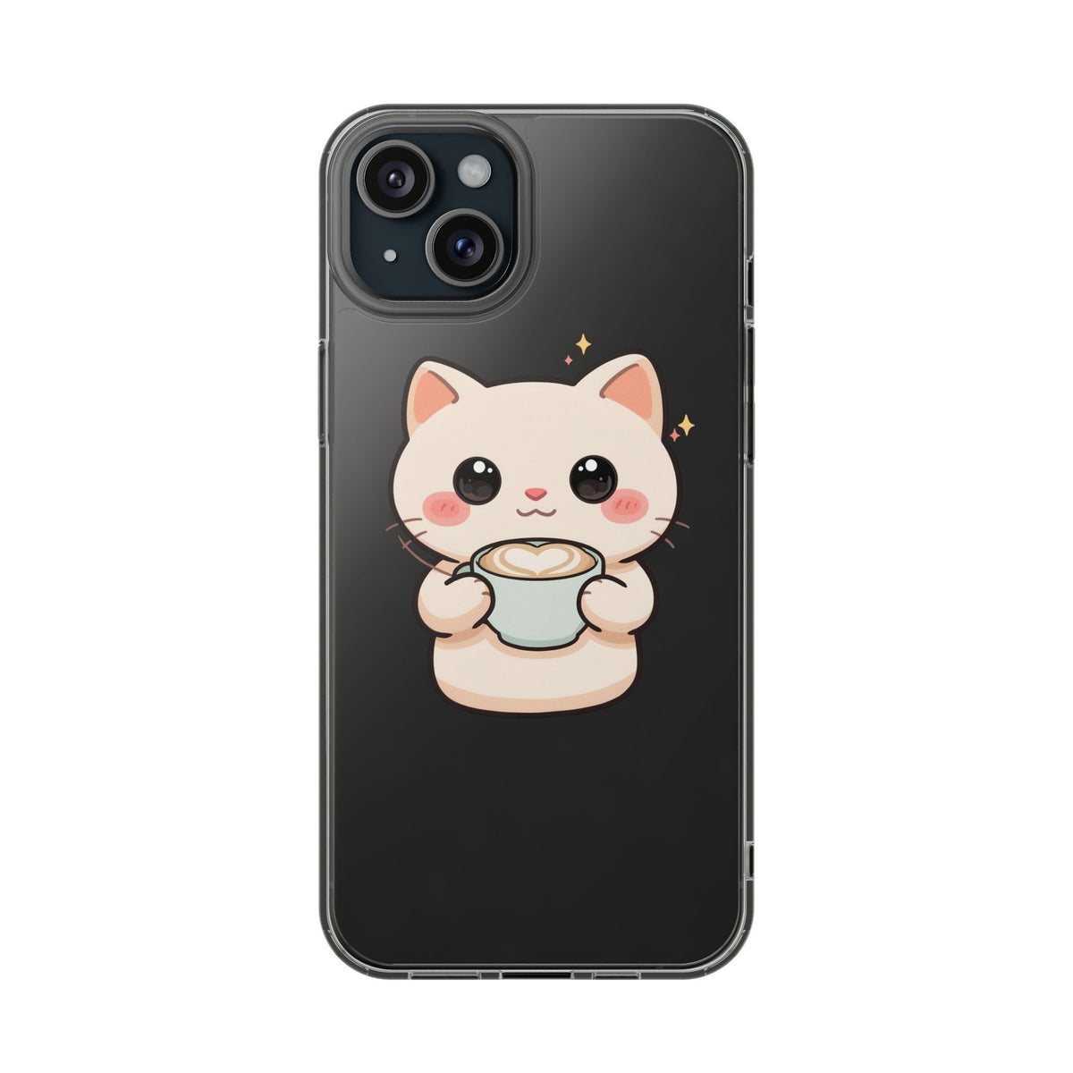 Kawaii Cat Latte Phone Case, Clear Impact-Resistant