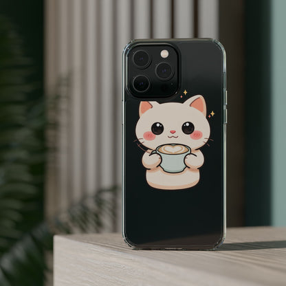 Kawaii Cat Latte Phone Case, Clear Impact-Resistant