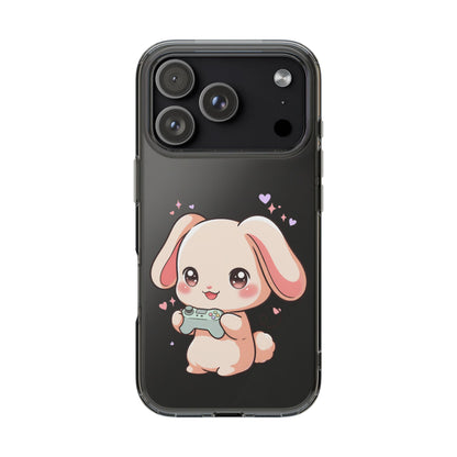 Kawaii Bunny Gamer Clear Impact-Resistant Phone Case