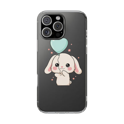 Kawaii Bunny Phone Case with Balloon, Clear Impact-Resistant