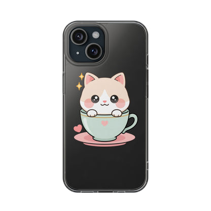 Kawaii Cat Phone Case, Cute Teacup Kitty Gift