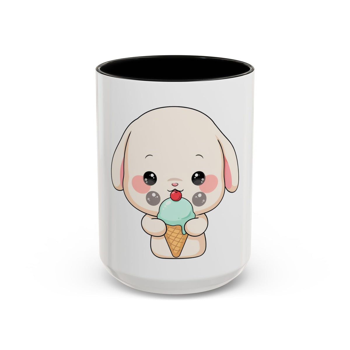Kawaii Bunny Accent Coffee Mug, Cute Ice Cream Rabbit