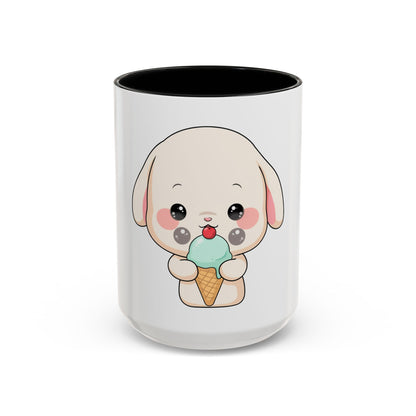 Kawaii Bunny Accent Coffee Mug, Cute Ice Cream Rabbit