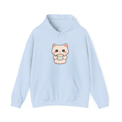 Kawaii Cat Latte Hoodie, Cute Cozy Cat Sweatshirt