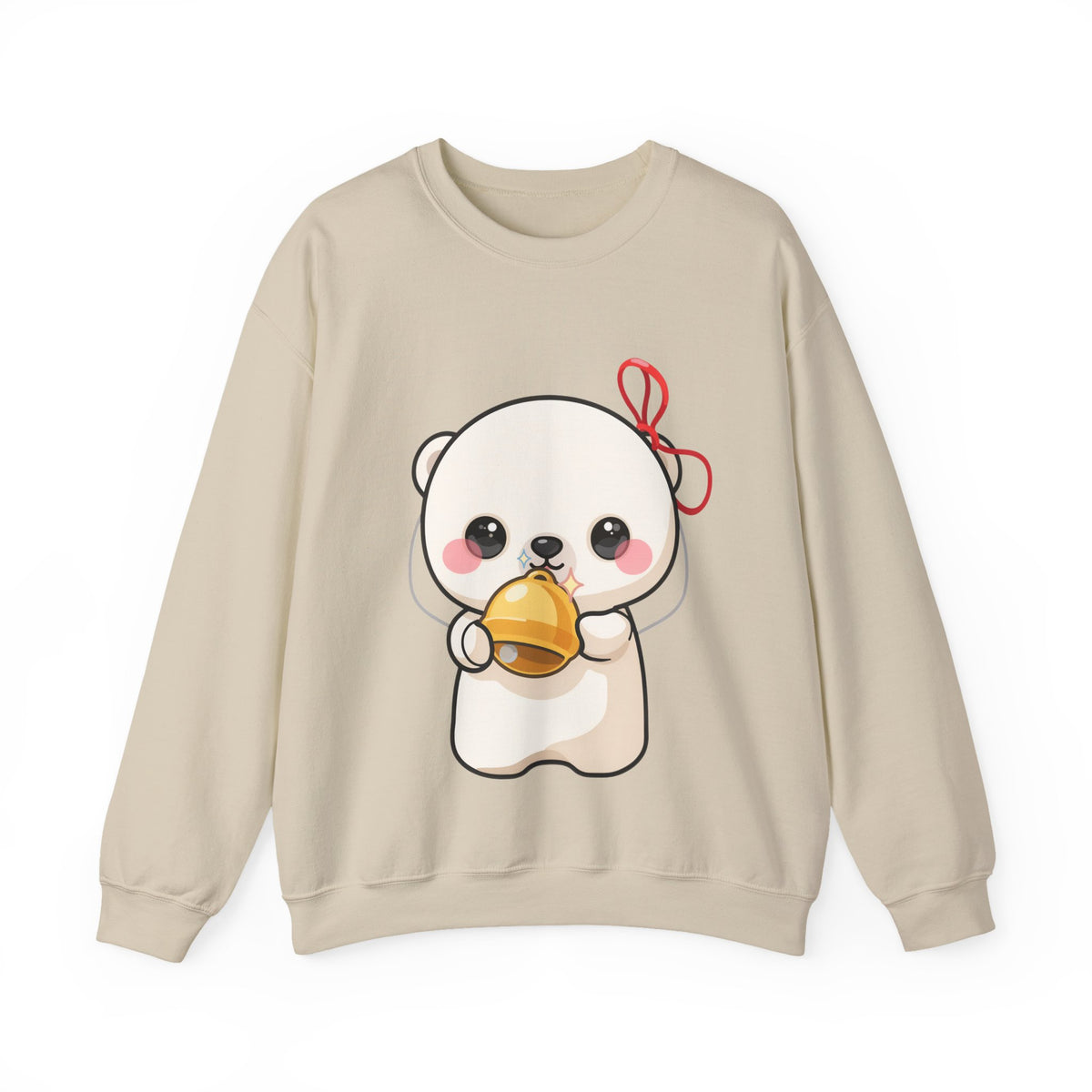 Kawaii Polar Bear Sweatshirt, Jingle Bell Holiday Crewneck