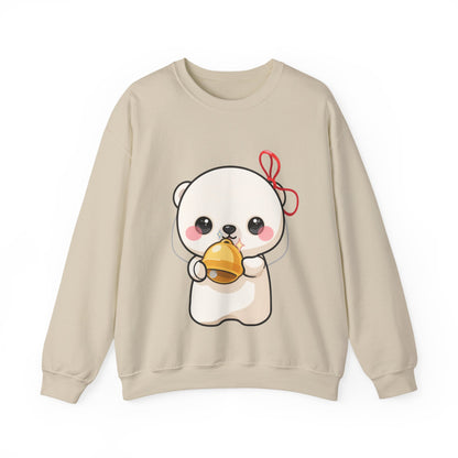 Kawaii Polar Bear Sweatshirt, Jingle Bell Holiday Crewneck